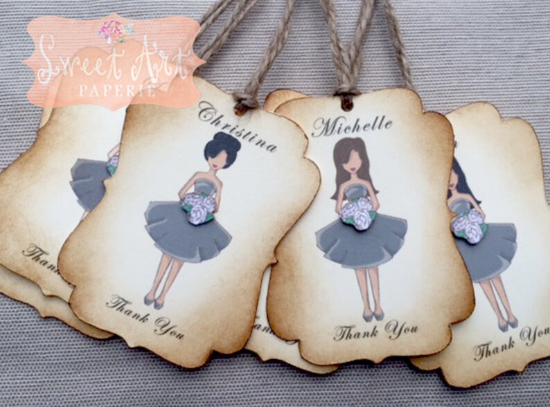 Wedding Party Gift Tags Personalized Gift bag Tags Rustic wedding, Bridal Party, Thank you maid of honor image 1