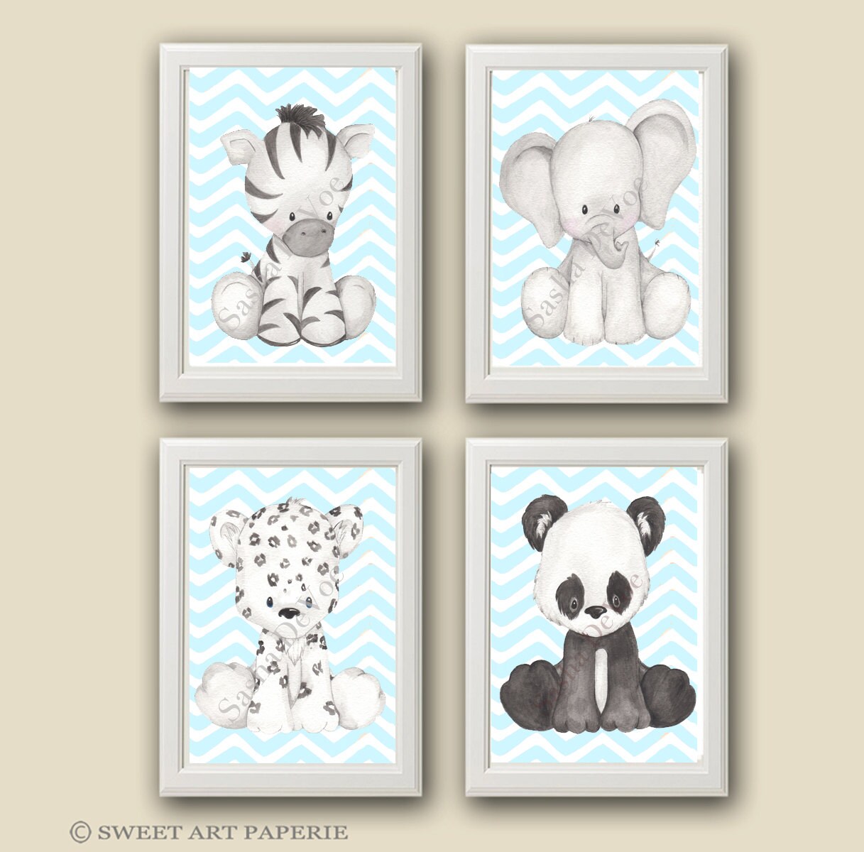 Baby Safari Nursery Art Nursery Decor Set Of 4 Blue Etsy