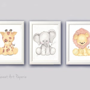 Safari Nursery Art - Nursery Decor- Watercolor - Set of 3 - PRINTS - Zoo Animals, Wall art,  Watercolor Print, Baby Animals, zoo animals