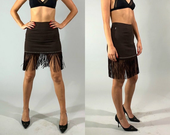 Vintage MOSCHINO Brown Suede Studded 1990s 90s Fri