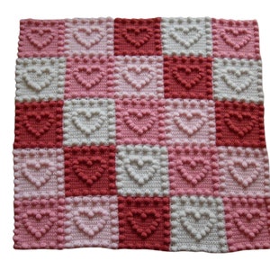 Baby Blanket CROCHET PATTERN Heart Motifs Puff Stitch Blanket