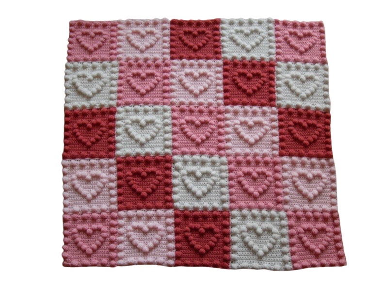 Baby Blanket Crochet Pattern Heart Motif Beginner Friendly Puff Stitch Love