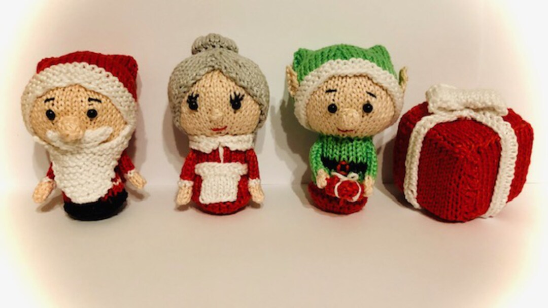 Christmas Decorations Knitting Patterns Set 1 Santa Mrs Claus Elf and