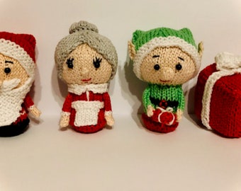 Christmas Decorations Knitting Patterns Set 1 - Santa Mrs Claus Elf and Present - Christmas Characters