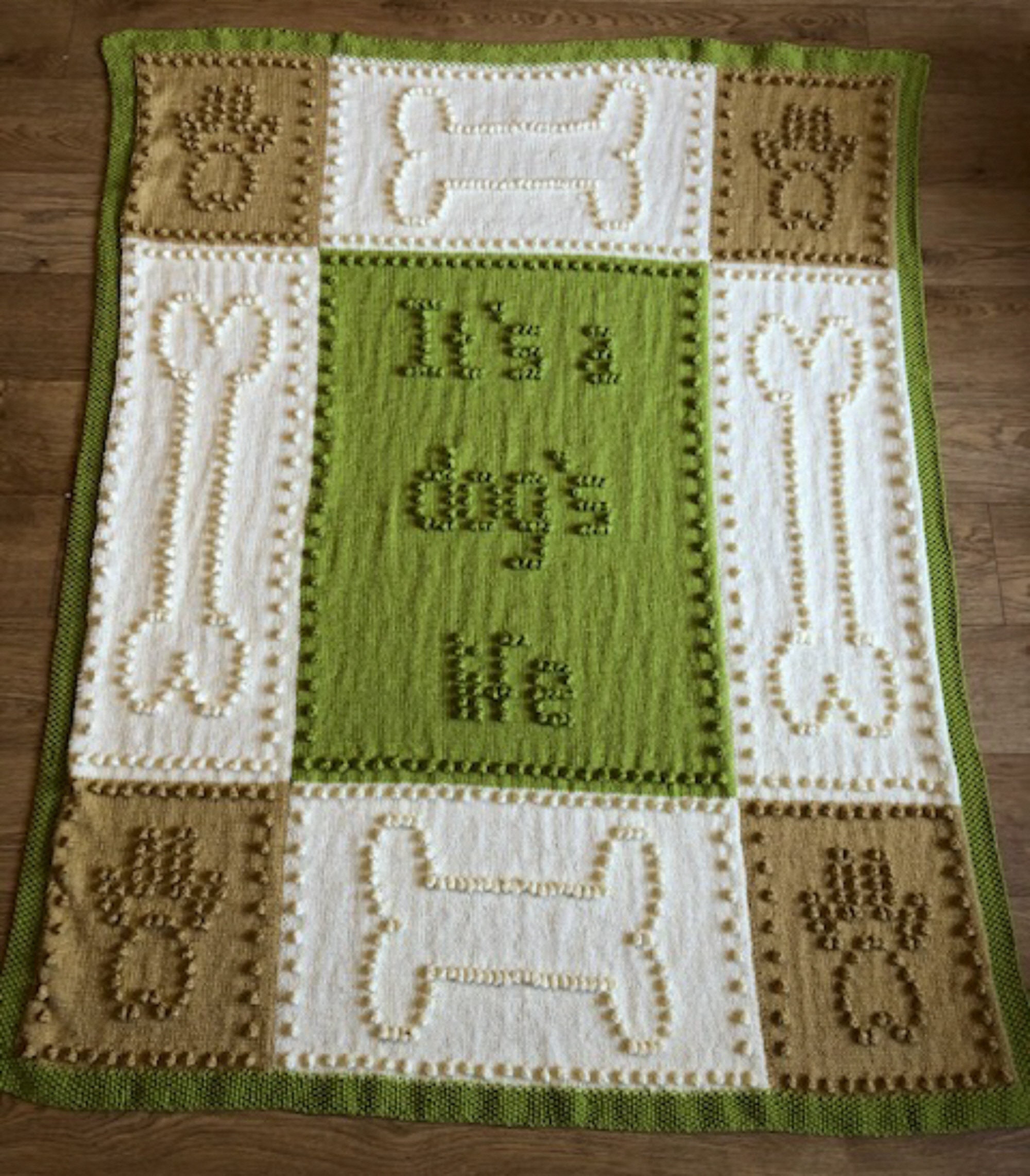 KNITTING PATTERN Dog Blanket Bobble Stitch Intarsia & Plain Etsy