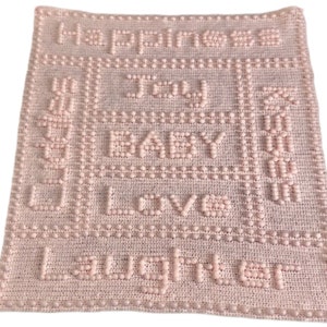 Words Baby Blanket CROCHET PATTERN Puff Stitch - Joy One-piece version