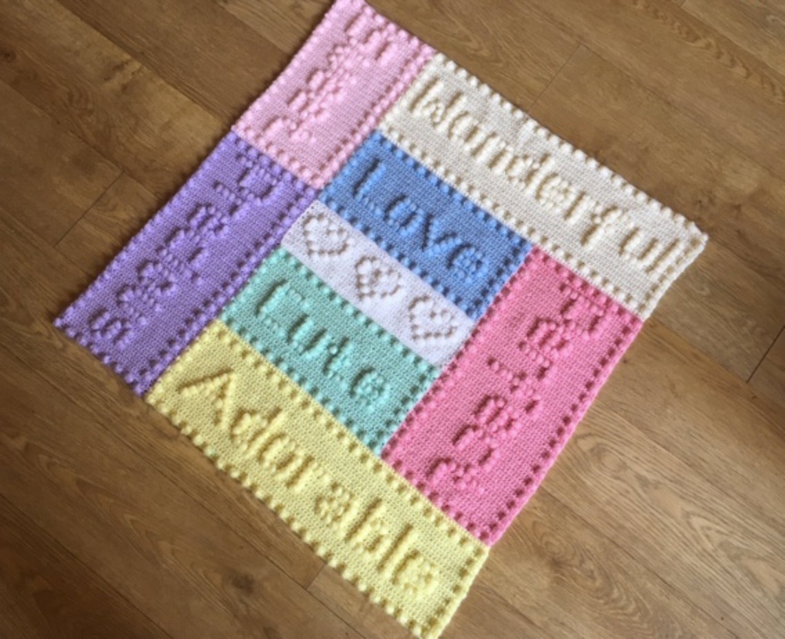 Words Baby Blanket CROCHET PATTERN Puff Stitch Precious - Etsy