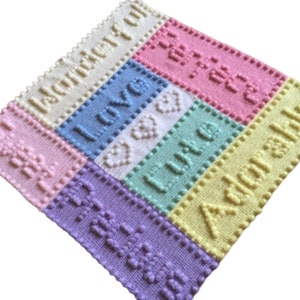 Crochet Pattern for Baby Blanket Words Hearts Puff Stitch Motif Version nursery decor