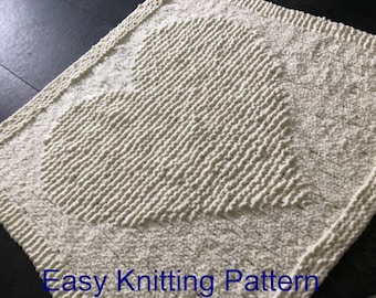 Quick Baby Blanket KNITTING PATTERN Beginner, Simple Chunky Heart Easy pattern