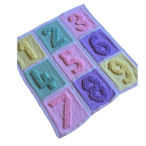 Number Squares Baby Blanket KNITTING PATTERN Bobble Stitch one-piece Blanket - Intarsia or Plain