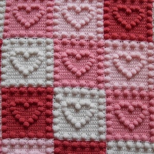 Baby Blanket Crochet Pattern Puff Stitch Heart Motif Beginner Easy