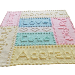 Baby Blanket Crochet Pattern Motif Version Words Hearts Love Puff Stitch