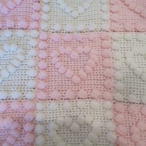 Baby Blanket Crochet Pattern Heart Motif Puff Stitch Beginner Easy