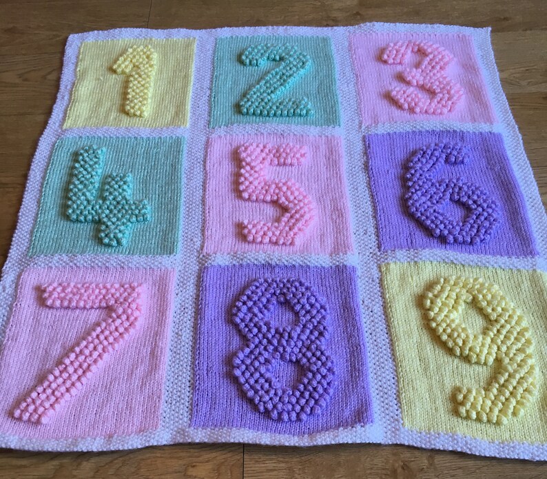 Number Squares Baby Blanket KNITTING PATTERN Bobble Stitch Etsy