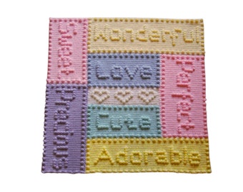 Words Baby Blanket CROCHET PATTERN Puff Stitch - Precious Motifs