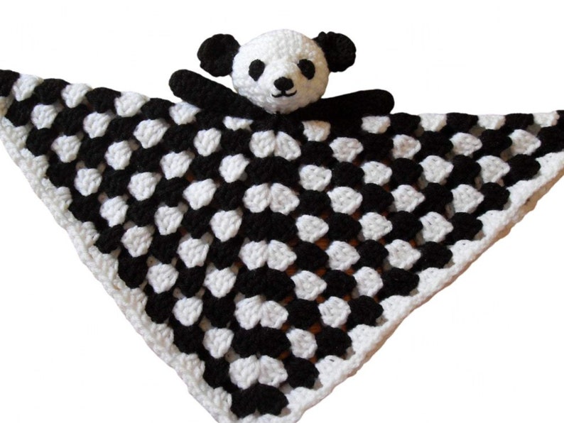 Crochet pattern for Panda Bear Security Blanket Blankie Baby Lovie Front