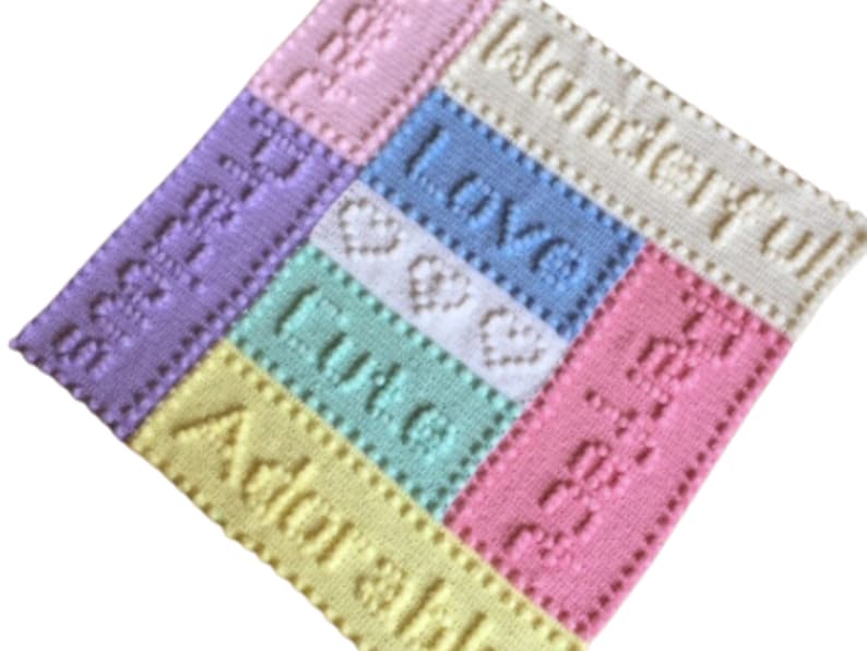 Baby Blanket Crochet Pattern Motif Version Words Beginner Easy Puff Stitch Hearts