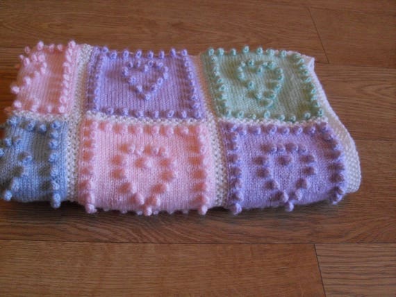 Heart Squares KNITTING PATTERN Baby Blanket Bobble Stitch Intarsia Plain Etsy Canada
