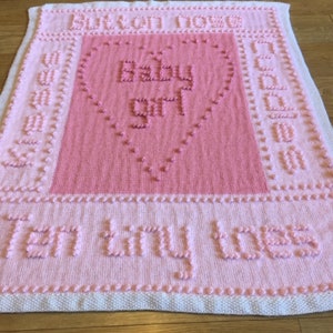 Words Baby Blanket KNITTING PATTERN using Bobble Stitch - Ten Tiny Toes BOY or Girl