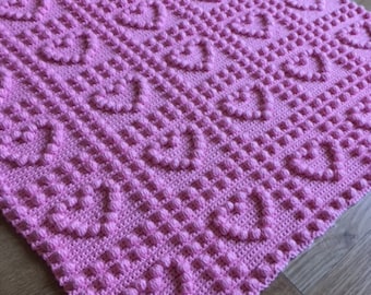 CROCHET PATTERN Baby Blanket, Love Hearts one-piece blanket by Peach.Unicorn