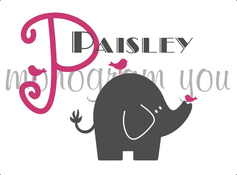 Kids Room Decal Nursery Wall Decal Girls Name Wall Decal with Elephant /& Birds Personalized Decal