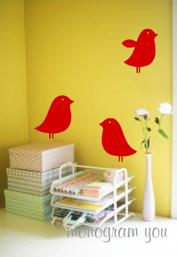 Birds Vinyl Wall Decal Set of 3 Bird Wall Decal Animal Etsy