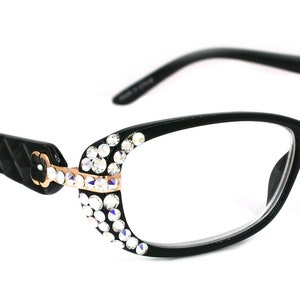 Glamour Quilted, (Bling) Women Reading Glasses Adorned W (Clear) Genuine European Crystals+1.25 to +3.50  Rectangular NY fifth avenue