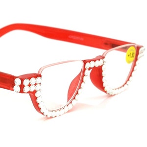 Half Moon, (Bling) Woman Reading Glasses Adorned W (Clear) Genuine European Crystals , Reader Magnifying, +1.25 to +4 Frame, NY Fifth Avenue