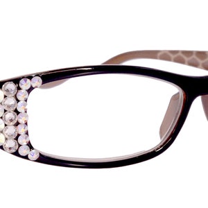 Lyon, (Bling) Reading Glasses w (Clear, AB Aurora Borealis) Genuine European Crystals(Dragon scale)  (Black, Brown) NY Fifth Avenue