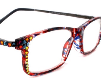 Vienna, (Bling) Women Reading Glasses W (Volcano, Montana Blue)   +1.25 +3 (Tortoise Shell + Red) Frame. NY Fifth Avenue