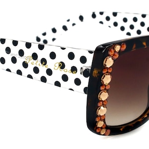 Minnie, (Bling) Women Sunglasses W (L Colorado,  Cooper) Genuine European Crystals (Brown) n Polka dot Translucent, NY Fifth Avenue.