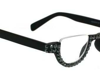 Half Moon, (Bling) Woman Reading Glasses Adorned W (Hematite) Genuine European Crystals Reader +1.25 +1.50... +4  Frame, NY Fifth Avenue.