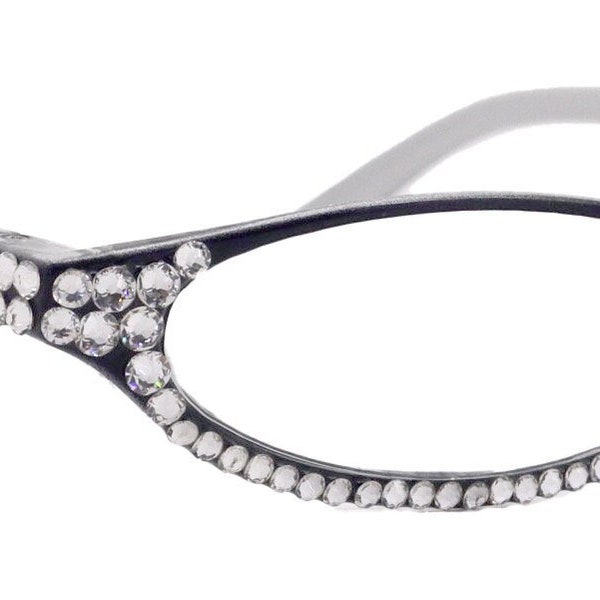 The Marvelous, (Bling) Women Reading Glasses W (Full Bottom) (Clear) European Crystals (Black) +1.50..+3.00 Lower Nose, NY Fifth Avenue