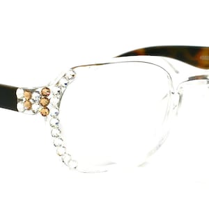 The Hexagon, (Bling) Women Reading Glasses W (Clear, L. Colorado) Genuine Crystals  (Translucent Clear, Brown TortoiseShell) NY Fifth Avenue