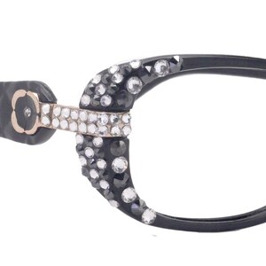 Glamour Quilted, (Bling) Reading Glasses For Women Adorned W (Clear, Hematite)Genuine European Crystals +1.25.. +3.5 (Black)