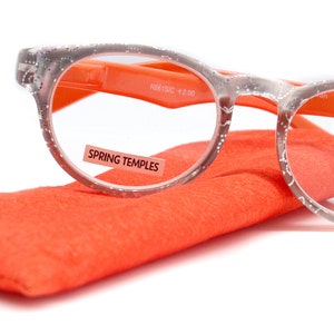 Grace, (Premium) Reading Glasses High End Readers +1.25 ..+3 Magnifying Glasses, Round Frame. (Metallic Silver, Orange) NY Fifth Avenue.