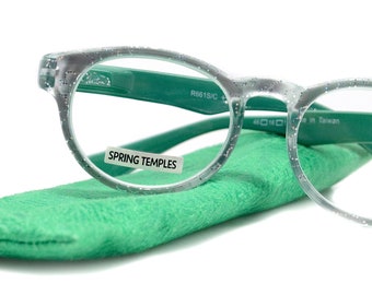 Grace, (Premium) Gafas de Lectura de Alta Gama +1.25 ..+3 Lupas, Montura Redonda. (Plata Metalizada, Verde) NY Fifth Avenue.