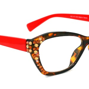 Jane, (Bling) Women Reading Glasses W (L. Colorado, Cooper) Genuine European Crystals, Cat Eyes (Red Brown) Tortoise Shell. NY Fifth Avenue