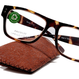 Brooklyn, (Premium) Reading Glasses, High End Readers +1.25...+3 Magnifying Eyeglasses (Brown Tortoise Shell) Square Frame. NY Fifth Avenue
