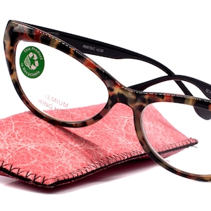 Lynx, (Premium) Reading Glass, High End Readers +1.25..+3 Magnifying, Cat Eye optical Frame, Tortoise Shell (Brown, Red) NY Fifth Avenue.