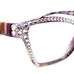Avian, (Bling) Women Reading Glasses w (Full TOP) (Clear) Genuine European Crystals, Magnifying, Cat Eye (Purple, Blue) NY Fifth Avenue.