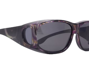 Explorer, (Fit Over) Glasses, Rectangular Polarized Sunglasses 1.1mm 100% UVA UVB Prot (Grey Purple) Frame (Smoke Grey) Lens NY Fifth Avenue
