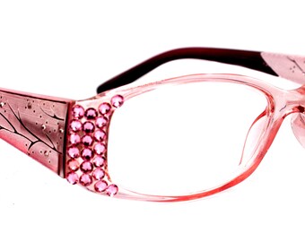 Ivy, (Bling) Reading Glasses for Women W (L. Rose) Genuine European Crystals +1.50.+3 Magnifying Reader, Clear Translucent  NY Fifth Avenue.