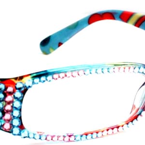 Elsa, (Bling) Lesebrille Frauen W (Kristall Voll) (Rose, Aquamarin Blau) Echte Europäische Kristalle 1.50 ..+3 NY Fifth Avenue