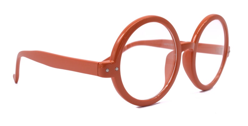 Zelda, (NON Prescription) (Premium) Big True Round vintage eyeglasses (Orange) X Large Eye, Oversize, Protective Eyewear. NY Fifth Avenue 