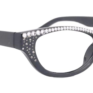 Felina Bling Cat Eyes, Women Reading Glasses Adorned W (Clear) Genuine European Crystals ( Black) Frame, Full top NY Fifth Avenue.