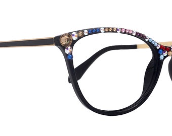 Cattitude Bling Reading Glasses 4 Women W Multi Color Genuine European Crystals, Magnifying Cat Eye  NY Fifth Avenue