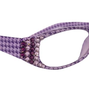 The Scottish, (Bling) Reading Glasses Embellished w (Amethyst)   (Hounds Tooth Check) Rectangular (Purple) NY Fifth Avenue