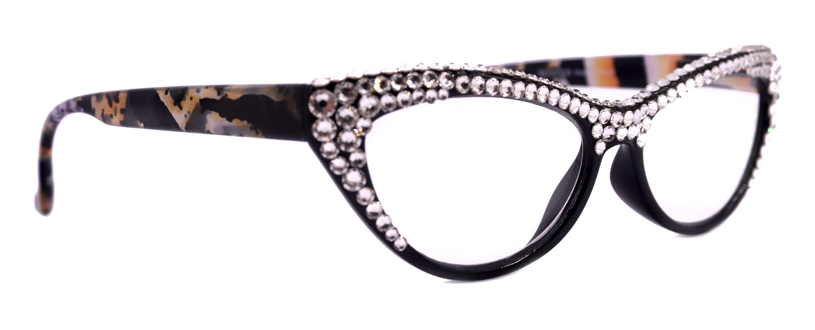 The Lynx, (Bling) Reading Glasses 4 Women W 2x (Full Top) (Clear) Genuine European Crystals, Magnifying Cat Eye  NY Fifth Avenue