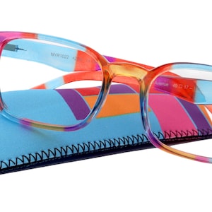 Amsterdam (Premium) Reading Glasses High End Reading Glass, magnifying glasses Multi Colors. Geometric Shape ( Blue, Purple, Orange n Red)